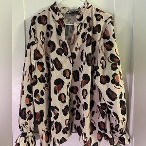 Eloquii Animal Cheetah Print Button Up Blouse Ruffle Trim women’s 3XL, 24, XXXL